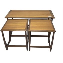G-Plan - teak 'Astro' long-john nest of three tables, large rectangular coffee table and two square nesting tables