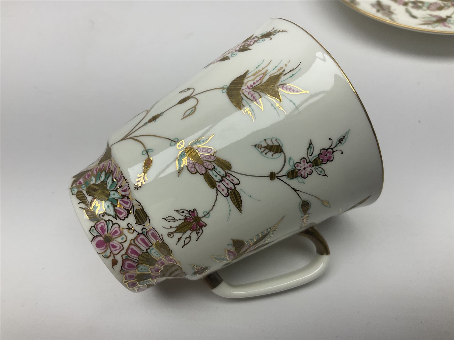 Russian Lomonosov cup and saucer set for six in Golden Branch patter