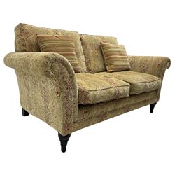 Parker Knoll - 'Burghley' two-seat sofa, upholstered in 'Baslow Medallion' gold floral pattern fabric