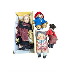 Deans Ragbook Dolly Dingle, limited edition Knightsbridge Heirloom series porcelain doll, and other soft toys