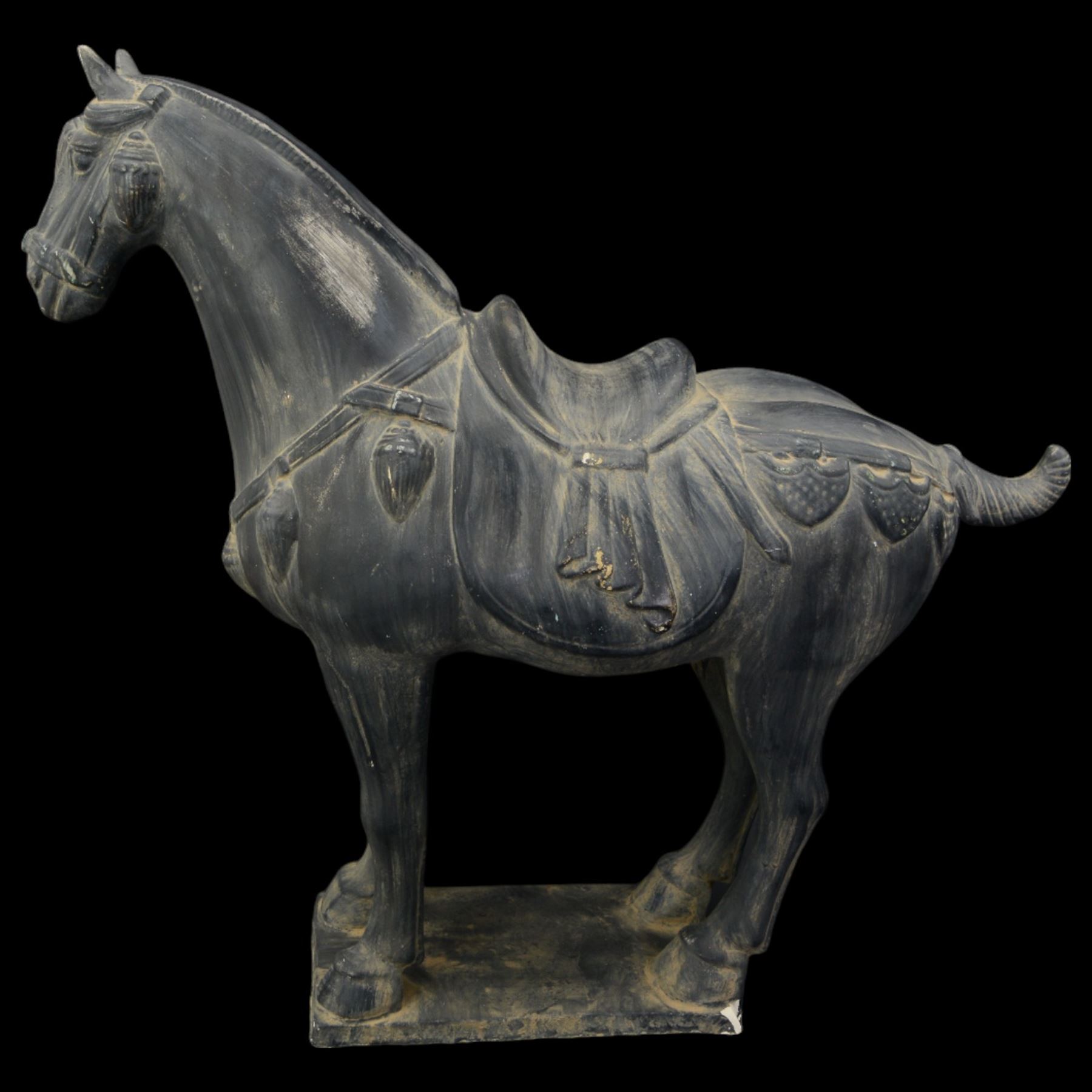 Large Chinese Tang style model of a horse, H50cm together with an Attic style amphora vase, H29cm (2)