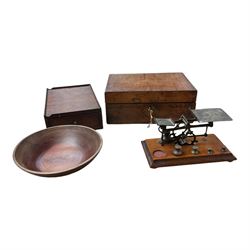 Letter scales, together with wooden bowl, box etc 