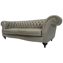 Three seat Chesterfield sofa, upholstered in grey buttoned leather