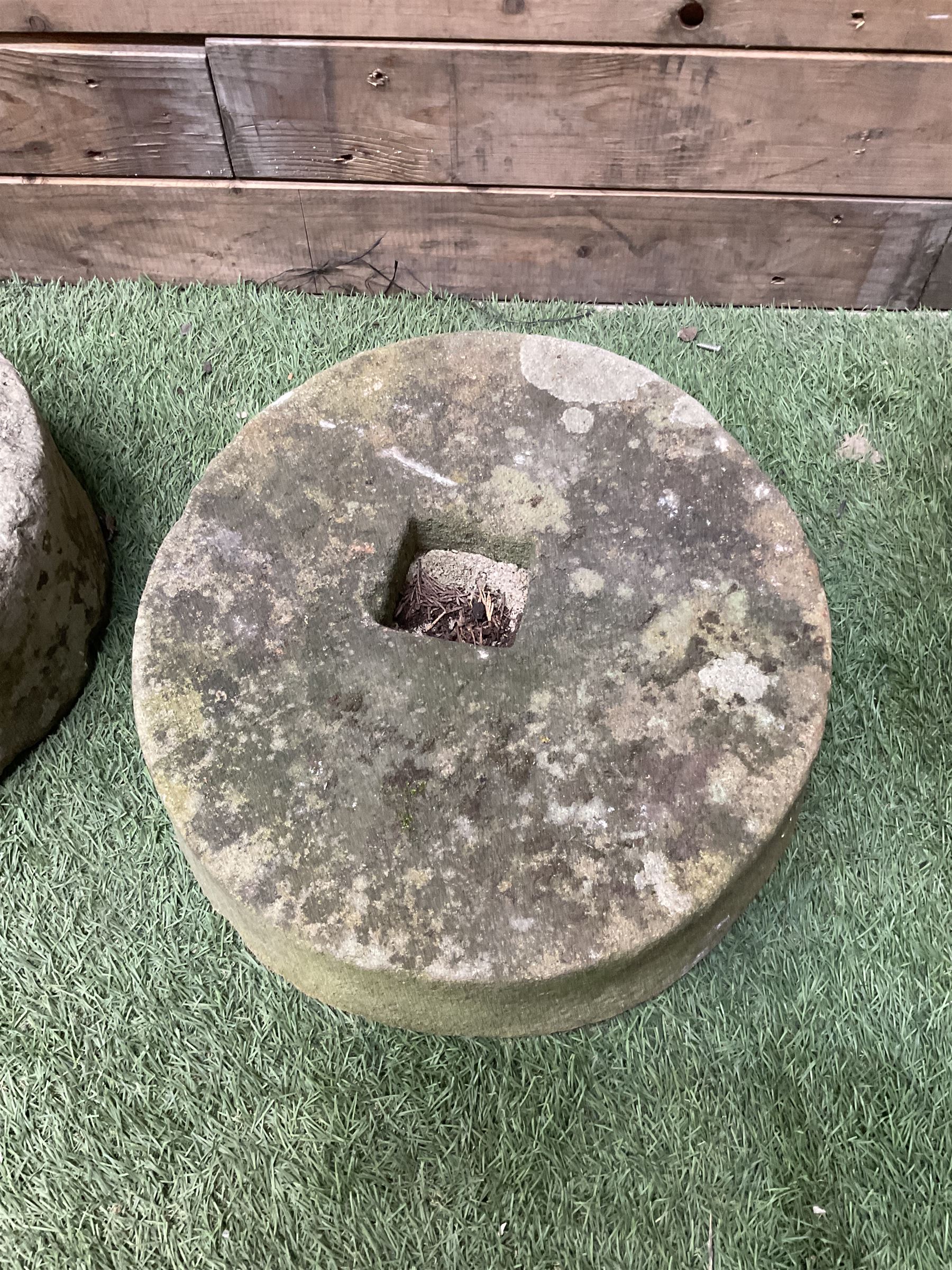 Pair of small stone mill stones and glazed pancheon  - THIS LOT IS TO BE COLLECTED BY APPOINTMENT FROM DUGGLEBY STORAGE, GREAT HILL, EASTFIELD, SCARBOROUGH, YO11 3TX