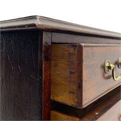 George III mahogany chest, moulded rectangular top over four long graduating cock-beaded drawers, fitted with brass swan neck handles, on bracket feet