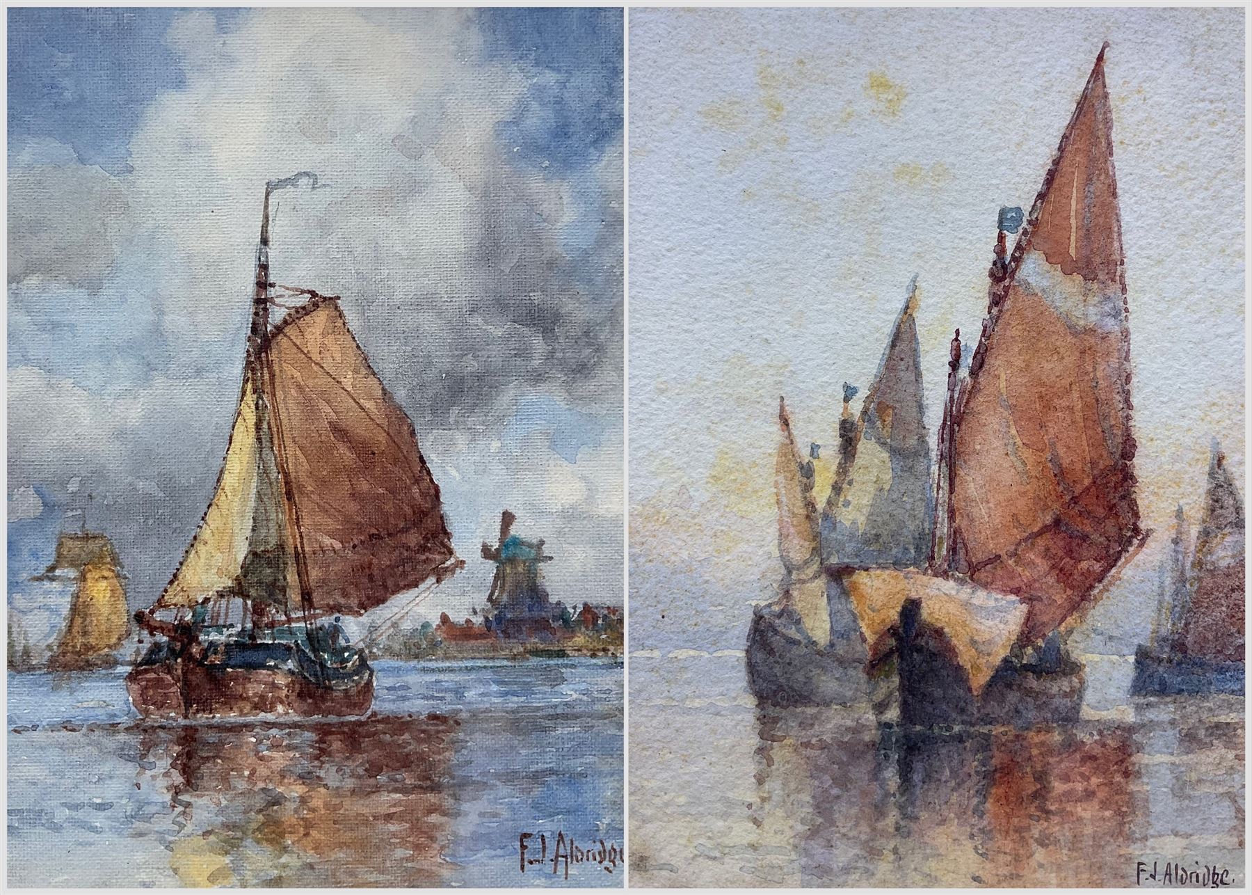 Frederick James Aldridge (British 1850-1933): Shipping on Calm Waters, pair shipping watercolours signed 17cm x 12cm (2)