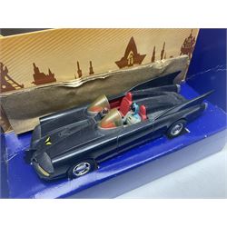 Five Corgi Batmobile die-cast vehicles from the DC Comics collection, to include 1940’s DC Comics BMBV2 1:18 and BMBV1 1:24 scale Batmobiles, all in original boxes 