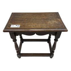 17th century design oak joint stool, moulded rectangular top on turned supports united by plain stretchers 