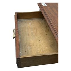 Late Victorian walnut dressing table, raised bevelled swing mirror over small trinket drawers, rectangular moulded top, fitted with two drawers, on turned supports united by undertier 