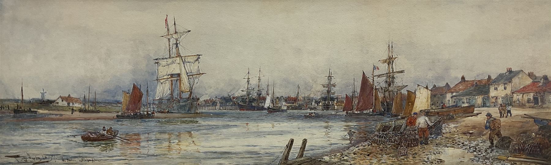 Thomas Bush Hardy RA RBA (British 1842-1897): 'The Harbour - Littlehampton', watercolour signed titled and dated 1897, 21cm x 70cm