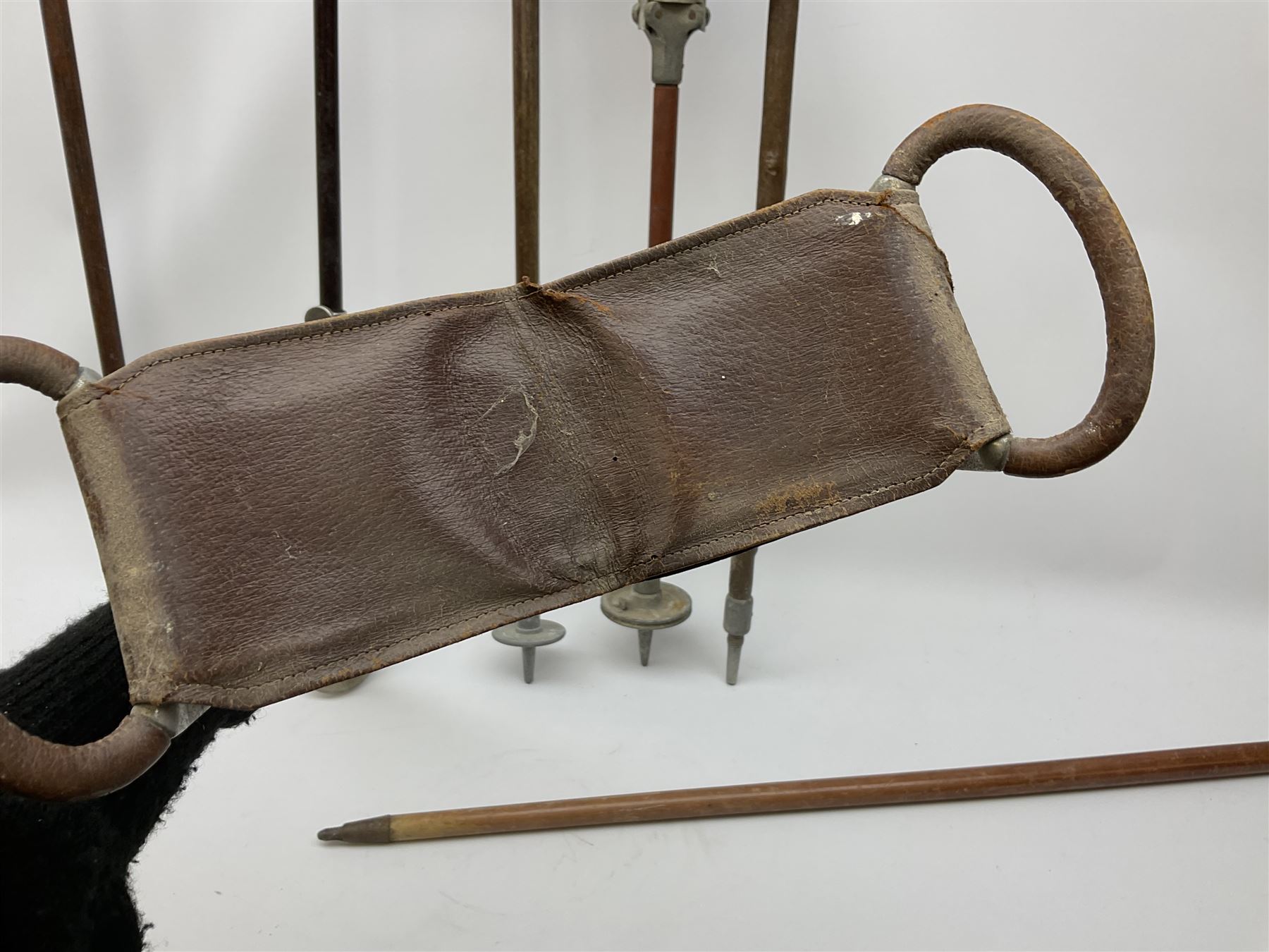 Adjustable Gamebird shooting stick, together with Mills Munitions shooting stick, Featherwate shooting stick, five others and two wooden walking sticks.  