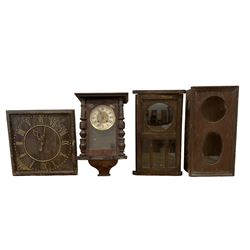 Two oak wall clock cases and two wall clocks