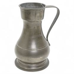 18th century large pewter measure, circa 1795, with strap handle, touch marks at the rim and base, H22cm