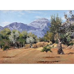 Circle of Paul Grimm (USA 1891-1974): Arid Landscape, oil on panel bears signature 29cm x 39cm