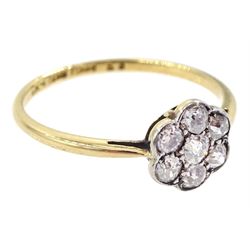 Early 20th century gold old cut diamond daisy flower head cluster ring, stamped 18ct PT, total diamond wight appro 0.35 carat