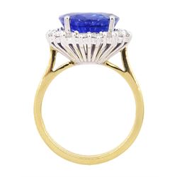 18ct gold oval cut unheated sapphire and round brilliant cut diamond ring, sapphire 7.46 carat, total diamond weight approx 0.70 carat, with Reunigem-Lab report