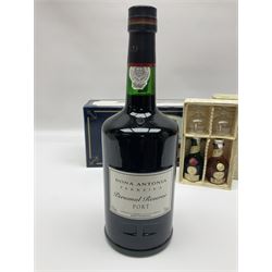 Dona Antonia Ferreira Personal Reserve port, commemorating the decommissioning of HMY Britannia, together with two miniature bottle of DOM B&B Benedictine with glasses, various contents and proof, boxed