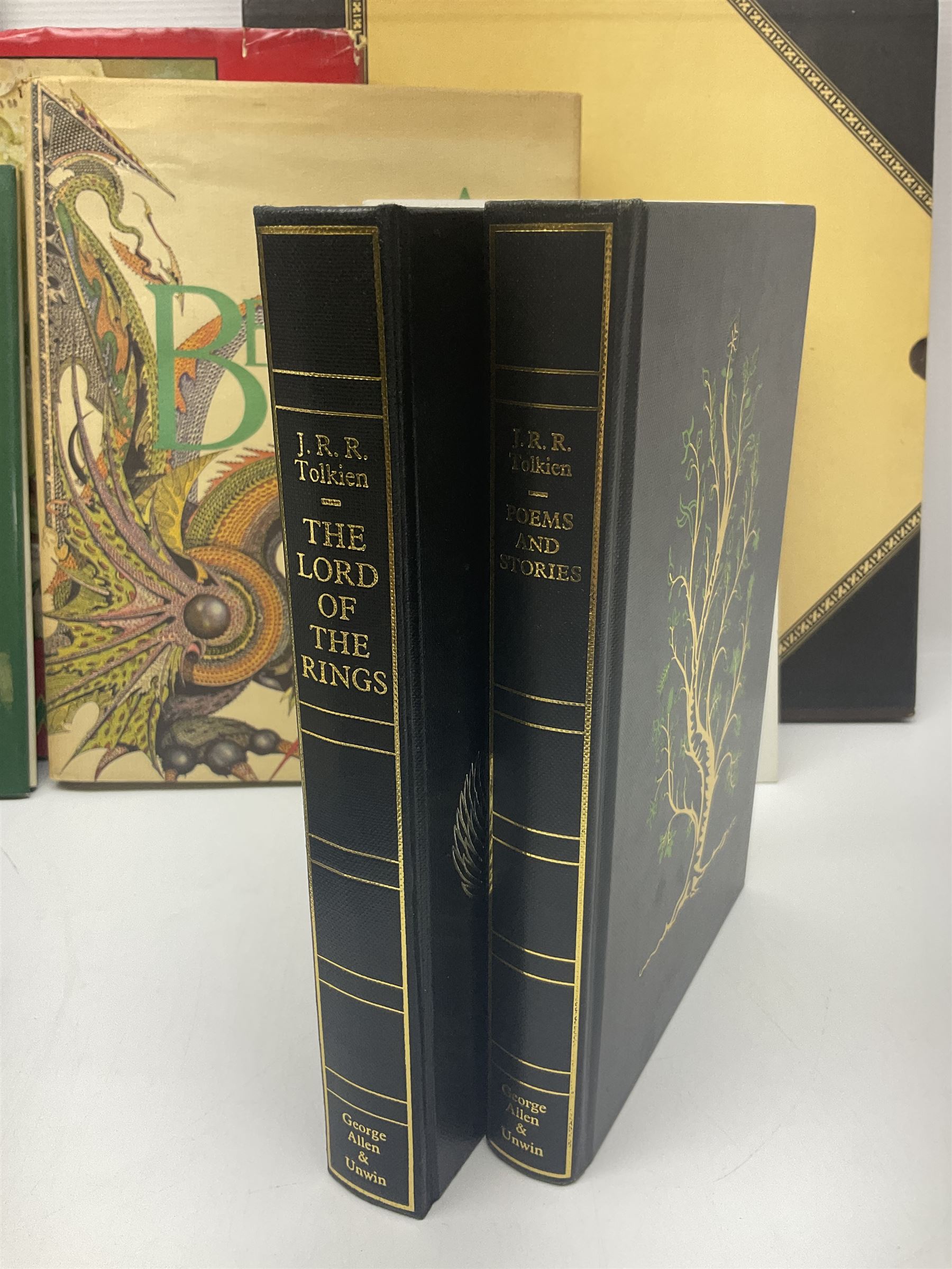 J.R.R. Tolkien ‘The Lord of the Rings’ Deluxe Edition seventh impression and ‘Poems and Stories’ pub. George Allen and Unwin 1979 and 1980 respectively, with Sideshow Weta FX ‘The Lord of the Rings The Return of the King’ limited edition 1/4 scale Helm of a Battle Troll in original box no. 613/2500, and other books and ephemera of related interest 