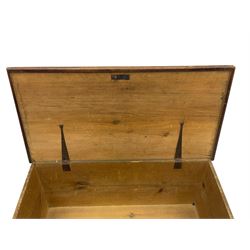 19th century pine blanket box, hinged lid, applied lower moulding