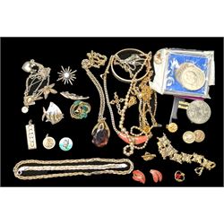 Silver jewellery, including ingot, brooches, necklace, pendant etc, together with a collec...