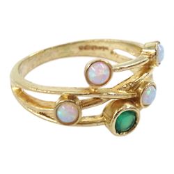 9ct gold opal and emerald ring, hallmarked