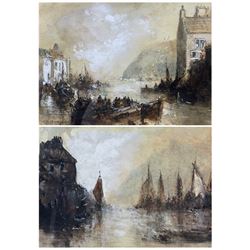 Richard Marshall (British 1944-2006): Fishing Boats in Staithes Beck and Whitby Harbour, pair watercolours heightened in white signed 14cm x 20cm (2)