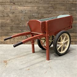 Painted timber hand cart on cast iron wheels