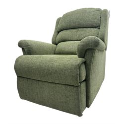 Sherborne 'Albany' dual motor electric rise and recliner armchair, in Adriatic Mint (Aquaclean) fabric, high-back with segmented cushioning, padded armrests and a built in footrest, on metal frame