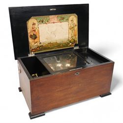 Swiss - 19th century musical box with three bells and butterfly's in sight, in a mahogany ...