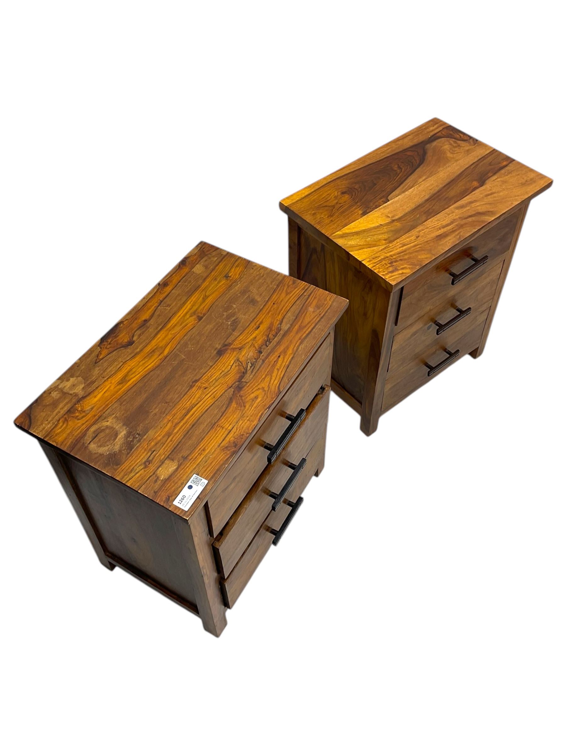 Pair of hardwood three-drawer bedside chests