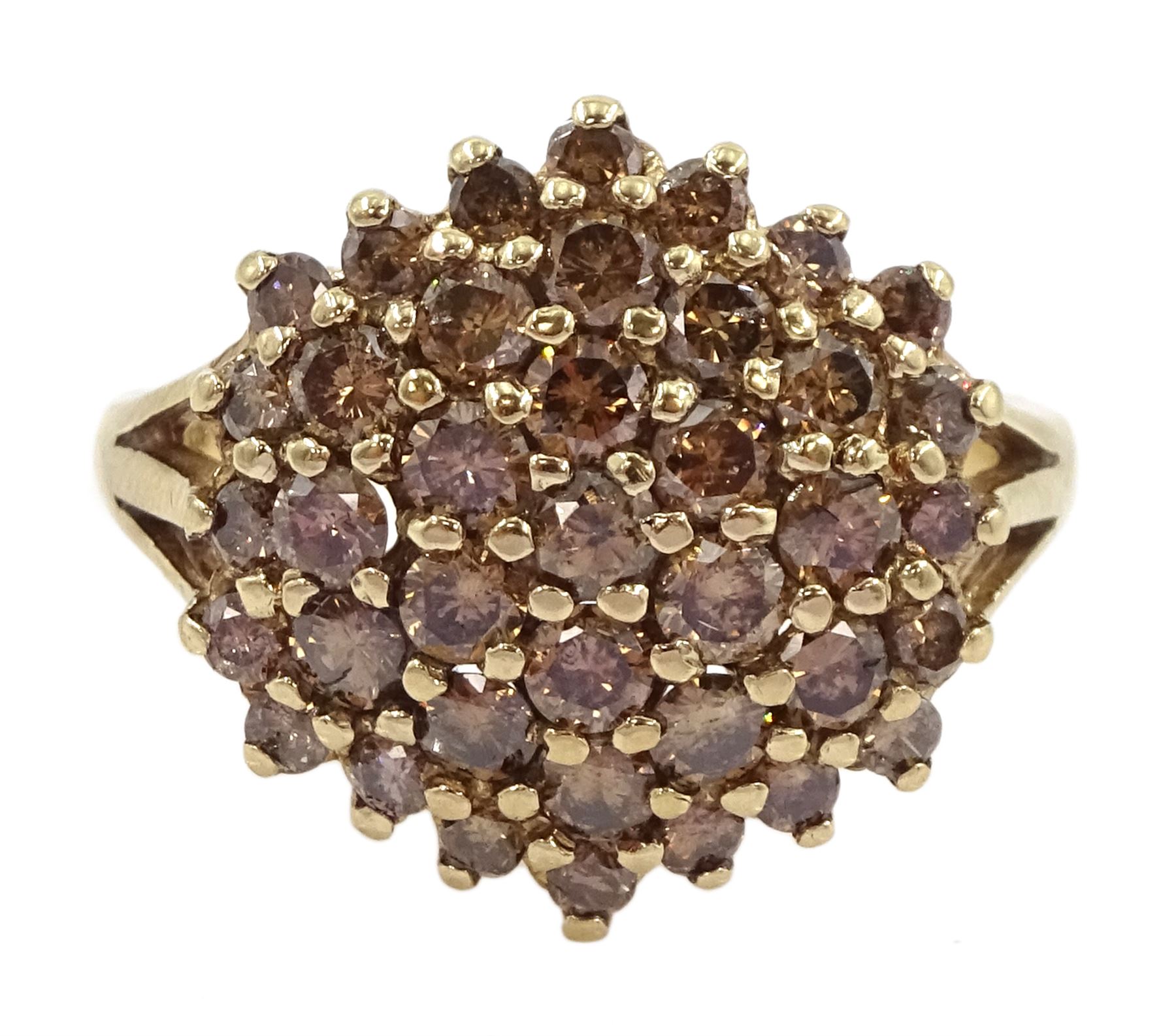 9ct gold round brilliant cut champagne diamond cluster ring, hallmarked 