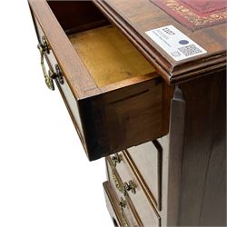 Georgian design mahogany twin pedestal desk, moulded rectangular top with red leather inset, fitted with seven drawers, on bracket feet 