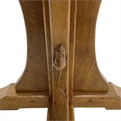 Mouseman - occasional table, adzed octagonal top, cruciform base on sledge feet, carved with mouse signature, by the workshop of Robert Thompson, Kilburn 