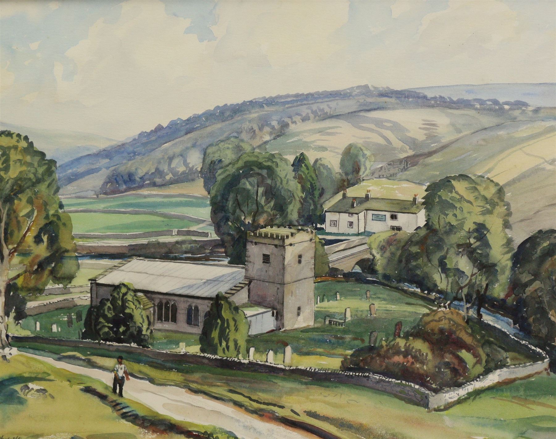 Walter Cecil Horsnell (British 1911-1997): Church of St Michael and All Angels - Hubberholme, watercolour signed 39cm x 49cm 