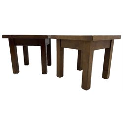 John Lewis - 'Bergerac' oak lamp tables, square plank top over straight square supports