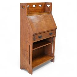 Possibly Liberty & Co - Arts & Crafts light oak bureau, the three-quarter raised gallery p...