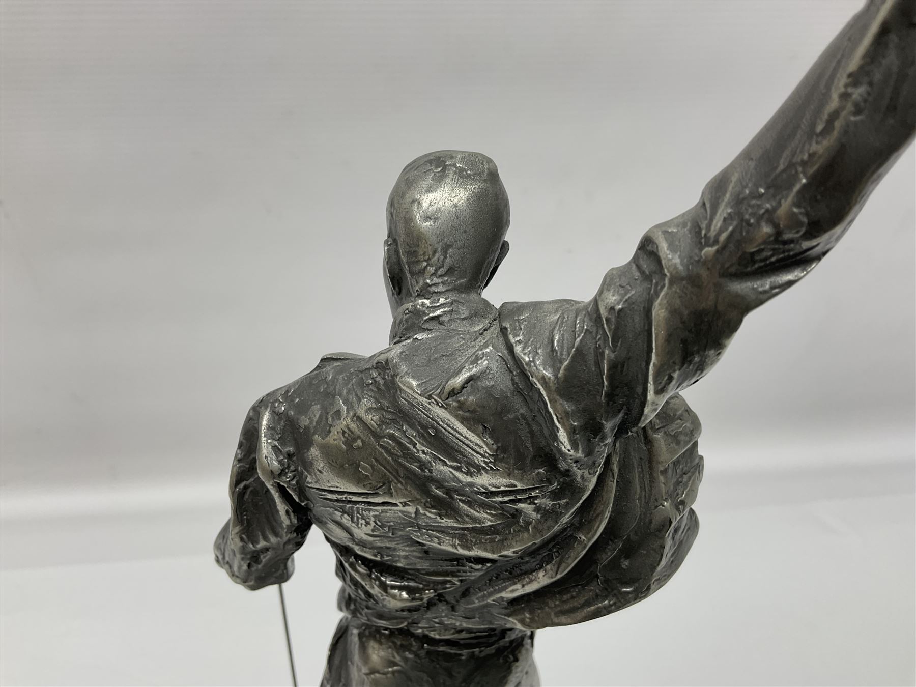 Pewter sculpture of Freddie Mercury, produced by Compulsion Gallery UK as a 1/8 scale replica of the statue sculpted by Czech sculptor Irena Sedlecka, with certificate, H45cm