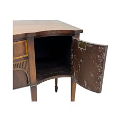 Early 19th century serpentine sideboard, fitted with two cupboards and two drawers, on square tapering supports with spade feet