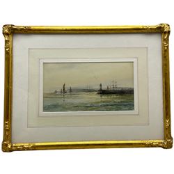 John Hamilton Glass (Scottish 1820-1885): Dutch Fishermen on the Shore, watercolour signed 24cm x 34cm; R Bayles (British 20th century): 'Morning Mists', watercolour signed titled and dated 1947, 14cm x 26cm (2)