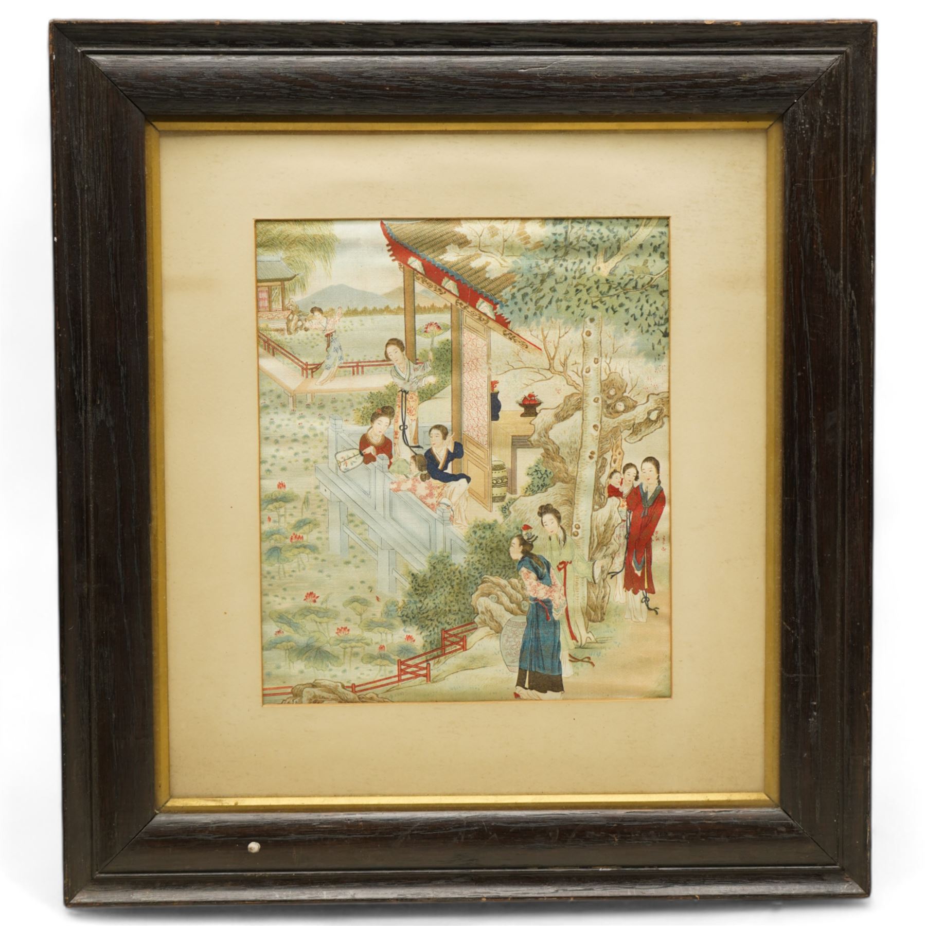 Chinese School (19th Century): Figures in a Garden, watercolour and gouache on silk unsigned 25cm x 21cm 