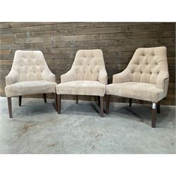 6 x armchair, upholstered in buttoned back beige fabric