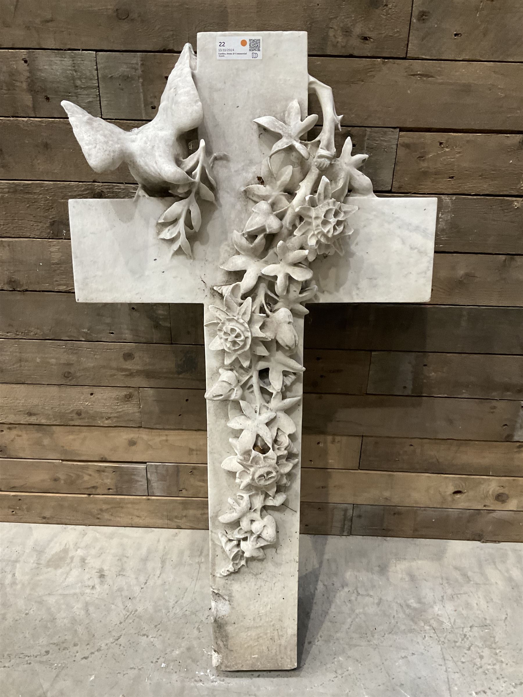 20th century marble crucifix, set with peace dove and wreath