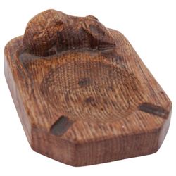 Mouseman - oak ashtray, rectangular form with rounded and canted corners, carved with mouse signature, by the workshop of Robert Thompson, Kilburn