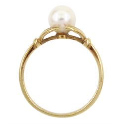 Mikimoto 14ct gold single stone cultured pearl ring, stamped K14, in original box with guarantee dated 1966