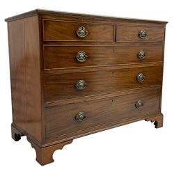 George III mahogany chest, fitted with two short and three long cock-beaded drawers, raised on bracket feet