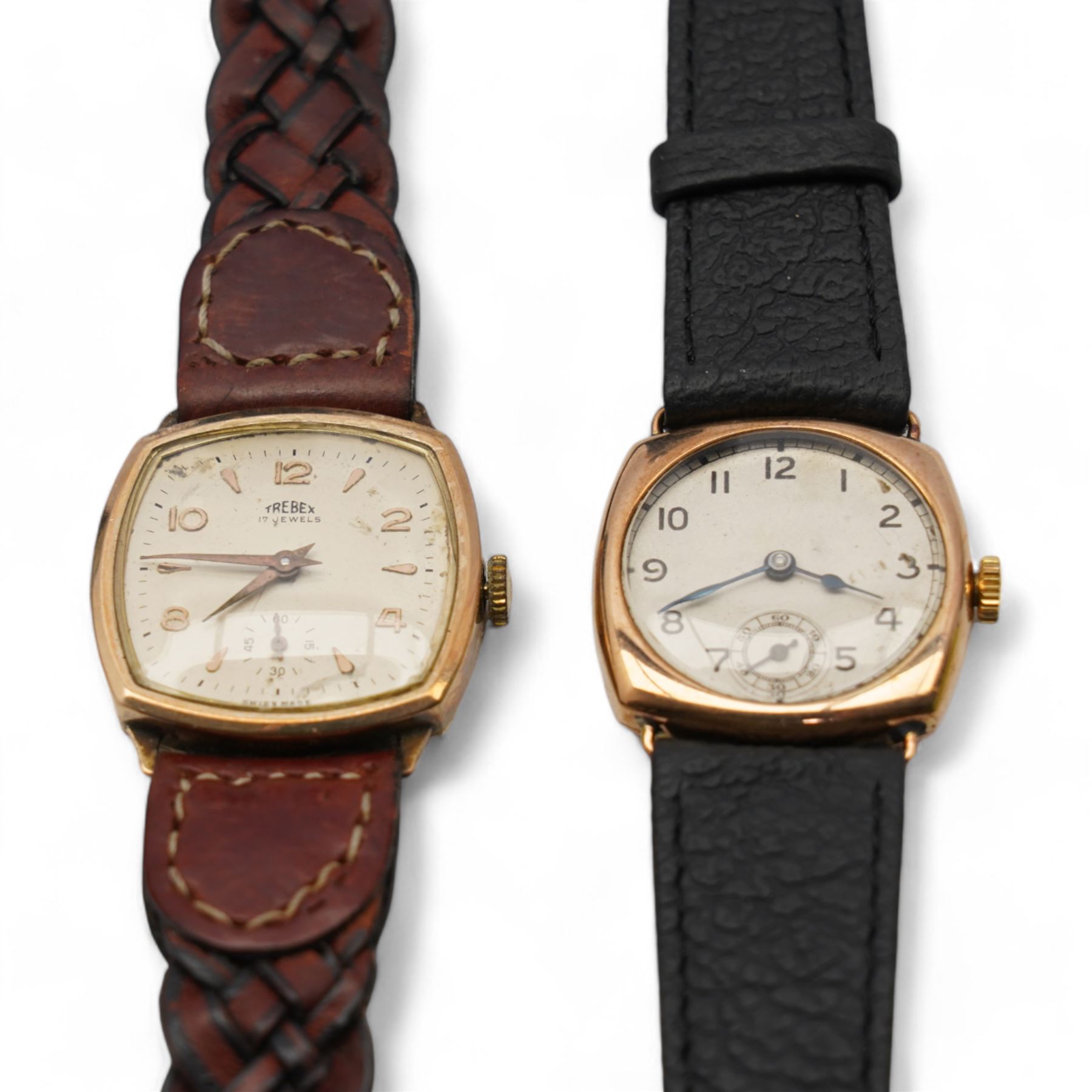 Cyma 9ct gold manual wind wristwatch, Edinburgh 1953 and a Trebex 9ct gold manual wind wristwatch, both with subsidiary seconds dials