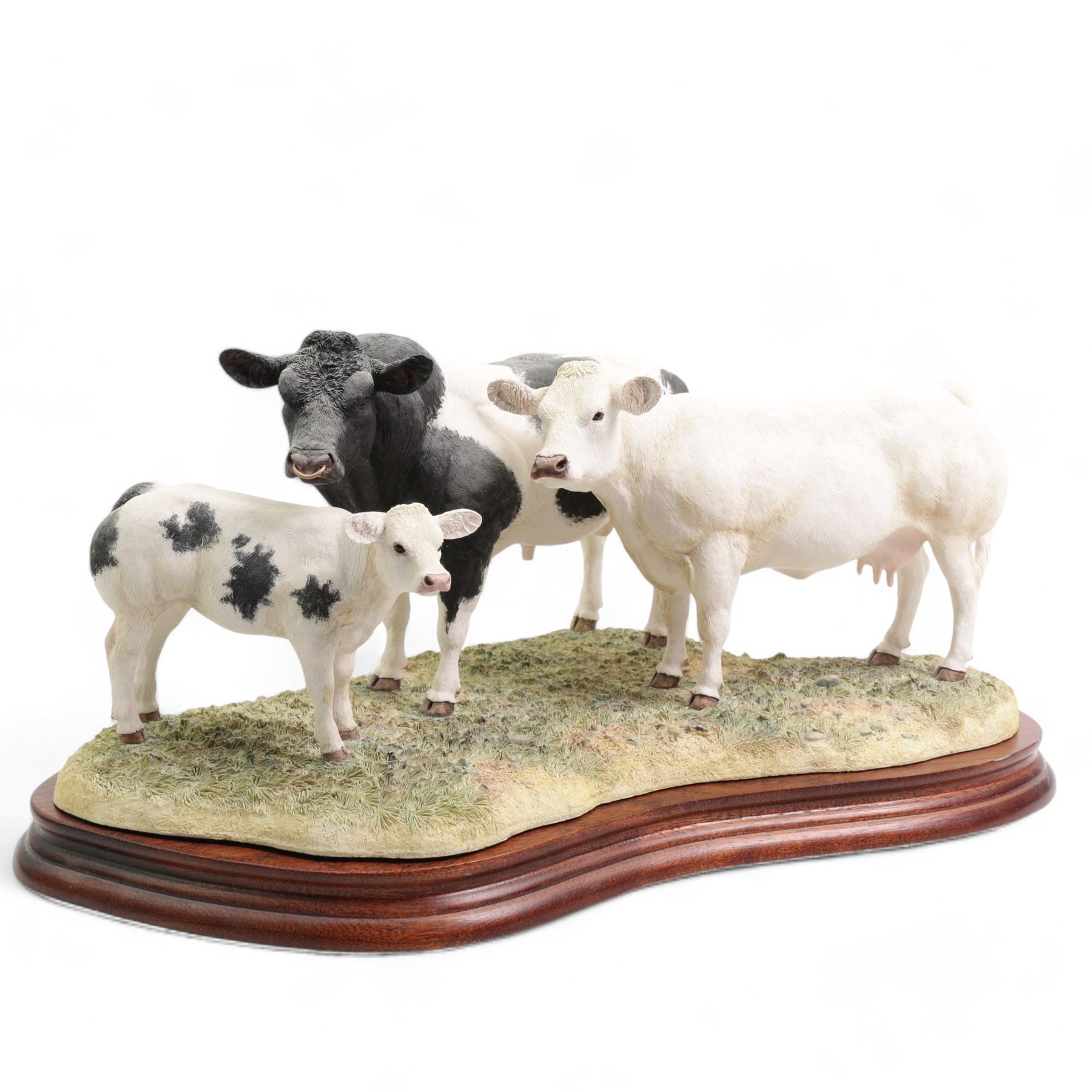 Border Fine Arts 'Belgian Blue Family Group' by Kirsty Armstrong, limited edition 831/1250 with wood base, boxed and with certificate 