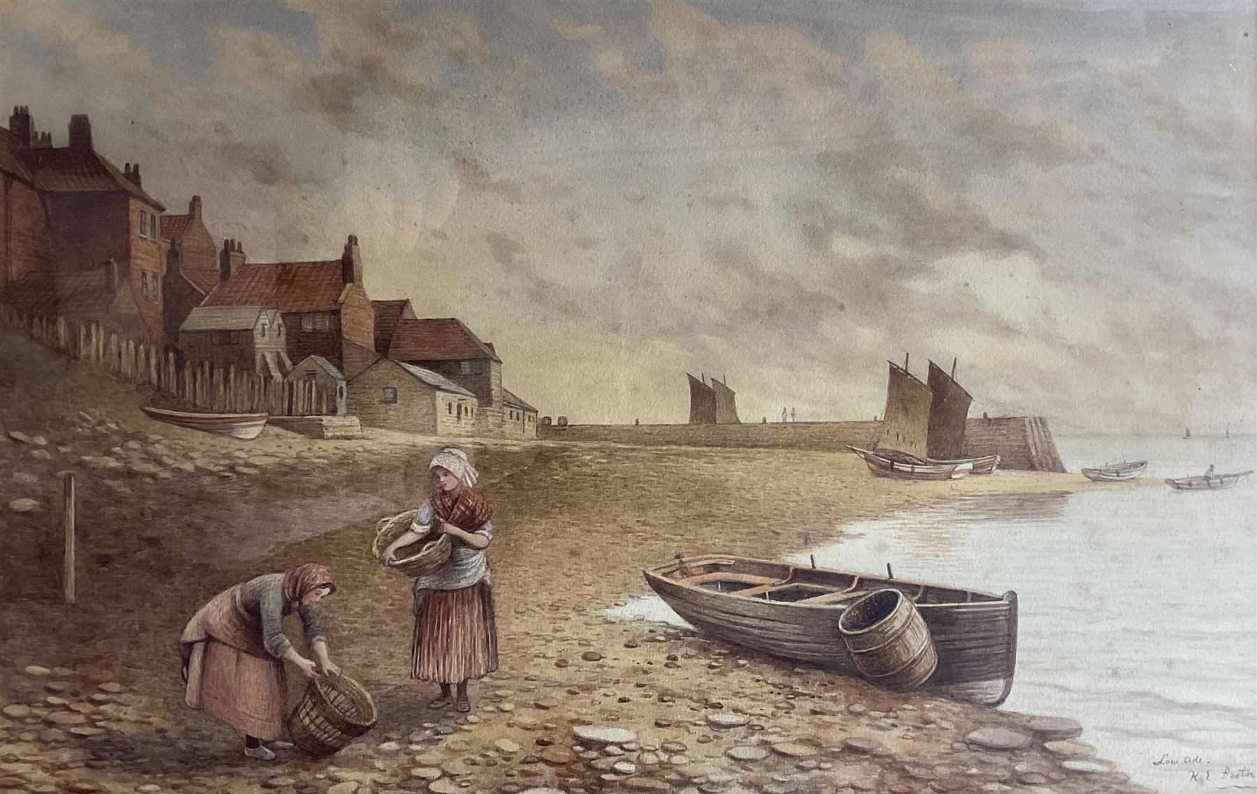 Kate E Booth (British fl.1850-1898): 'Low Tide', watercolour signed and titled 32cm x 49cm