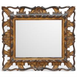 Small 19th century giltwood and gesso wall mirror, rectangular shell carved and pierced fr...