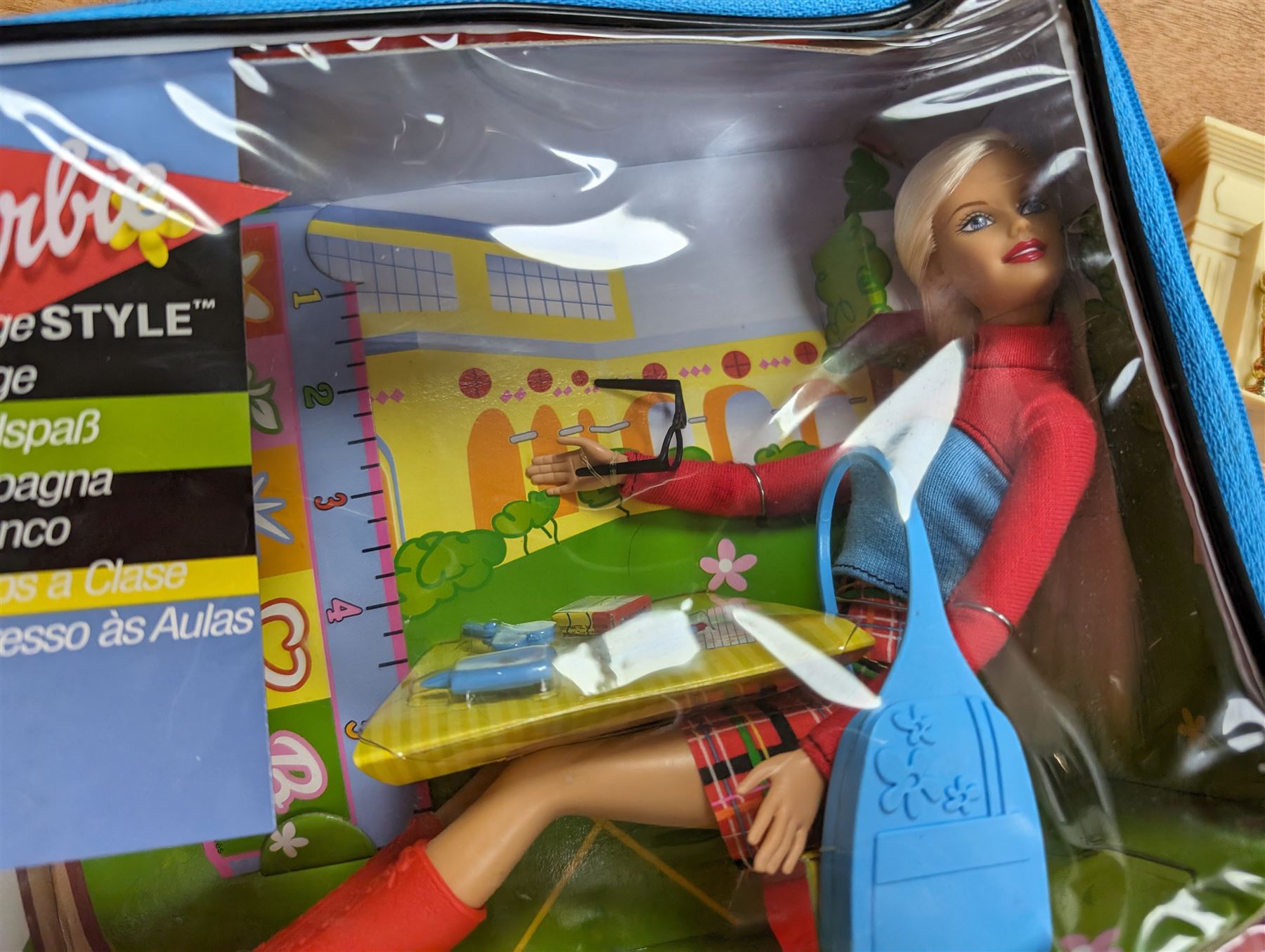 Barbie College style 55670, in box, together with a collection of dolls house furniture, including Louis Marx plastic examples